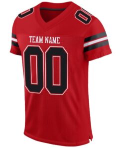 Alternative view of Custom Red Black-White Mesh Authentic Football Jersey