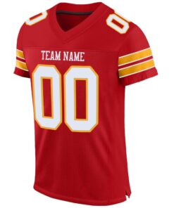 Alternative view of Custom Red White-Gold Mesh Authentic Football Jersey