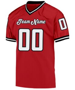 Alternative view of Custom Red White-Black Mesh Authentic Throwback Football Jersey