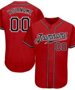 Custom Red Black-White Authentic Baseball Jersey