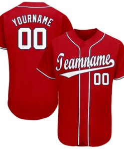 Custom Red White-Navy Baseball Jersey