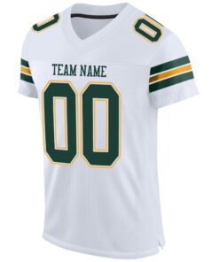 Alternative view of Custom White Green-Gold Mesh Authentic Football Jersey