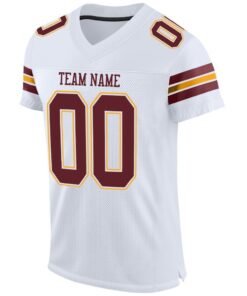 Alternative view of Custom White Burgundy-Gold Mesh Authentic Football Jersey