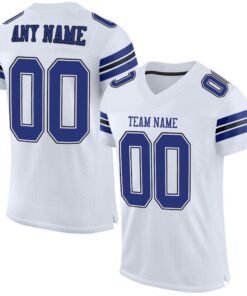 Custom White Royal-Black Mesh Authentic Football Jersey