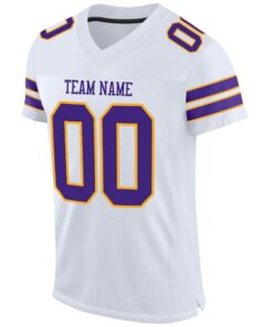 Alternative view of Custom White Purple-Gold Mesh Authentic Football Jersey