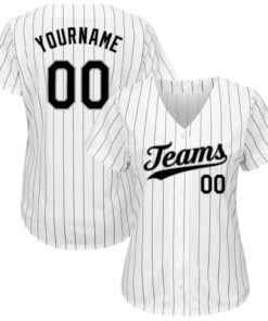 Alternative view of Custom White Black Pinstripe Black-Gray Authentic Baseball Jersey