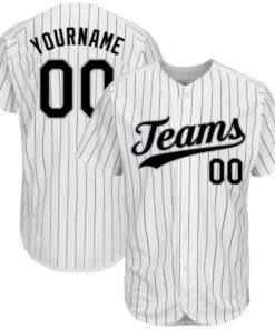 Custom White Black Pinstripe Black-Gray Authentic Baseball Jersey
